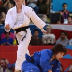 LONDRES. La húngara Eva Csernoviczki (i) celebra tras derrotar a la japonesa Tomoko Fukumi y obtener el bronce durante la ronda femenina de 48 kilogramos en judo, en los Juegos Olímpicos Londres 2012. Foto: EFE