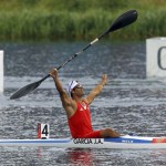 DORNEY. El cubano Jorge Antonio García, ganador de la final B, gesticula tras disputar el sprint final de Canoa individual (C1) maculina de 1.000 metros de los Juegos Olímpicos de Londres 2012 en el canal Eton Dorney. Foto: EFE