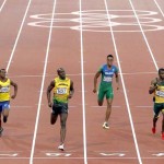LONDRES. Llegada de la segunda semifinal de los 200 metros masculinos en el Estadio Olímpico de Londres. De derecha a izquierda: Kamil Krynski (Polonia), Alex Wilson (Suisa), Anaso Jododwana (Sudáfrica), Aldemir Da Silva (Brasil), Usain Bolt (Jamaica), Alex Quiñones (Ecuador), Isiah Young (USA), y Aaron Brown (Canada). Foto: EFE