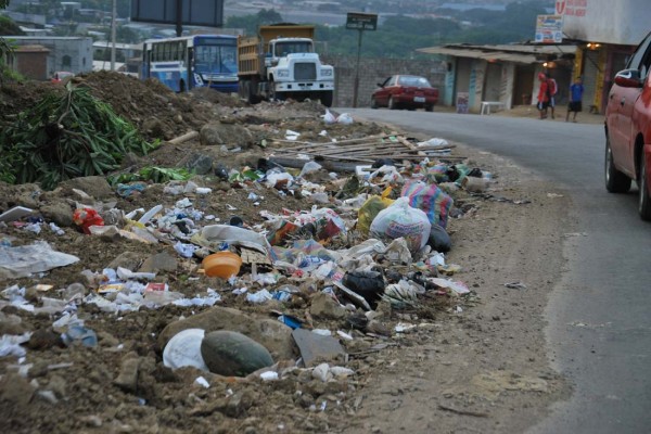 A lo largo de la avenida Sergio Toral hay varios montículos de basura.
