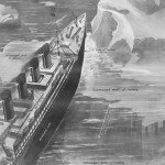 Titanic choca con el iceberg Ilustración del National Maritime Museum que muestra el instante en que el Titanic choca con el iceberg.