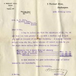 Carta de la compensación enviada por el Fondo de Ayuda Titanic a la madre Millvina Dean.